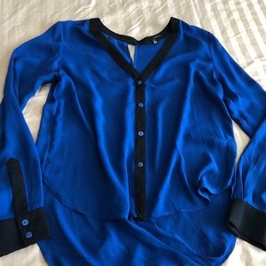 Blue silk button-front blouse